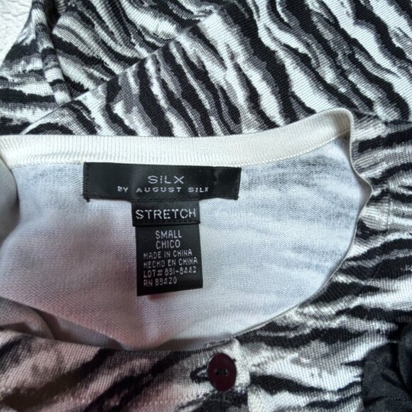 SILX by August Silk Womens Zebra Print Cardigan Sweater Small Black 3/4 Sleeve - Picture 3 of 8